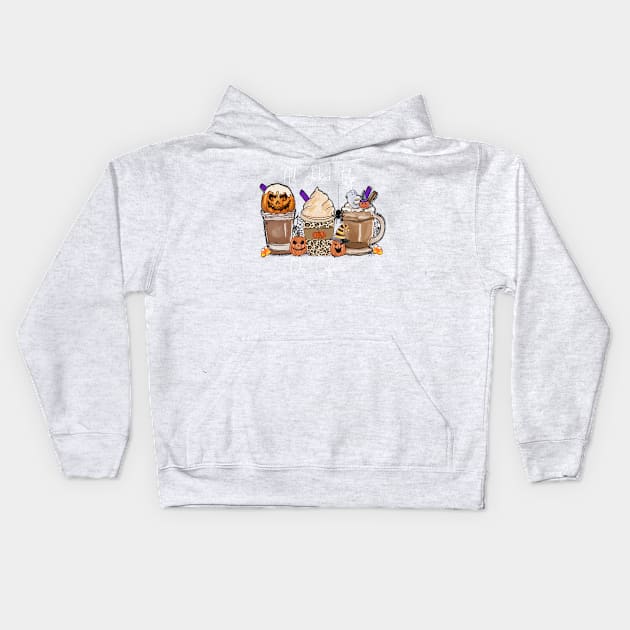 All Jacked up on Caffeine Fall Coffee Latte Halloween Design Kids Hoodie by Sheila’s Studio